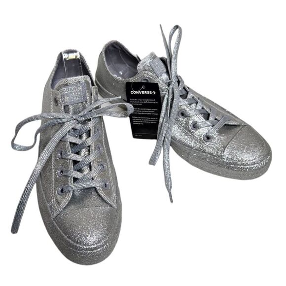 NEW Converse All Star CTAS silver glitter bling low oxford sneaker shoe 10/8 - Picture 2 of 8